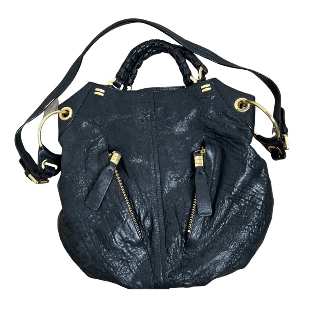 OrYANY Gwen Tumbled Convertible Hobo Black Leather Handbag Shoulder
